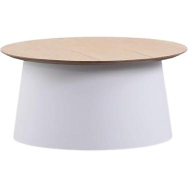 Imagem de Mesas finais nórdicas de plástico pp emenda madeira mesa redonda lateral sofá mesa de centro para sala de estar interior e exterior, branco l