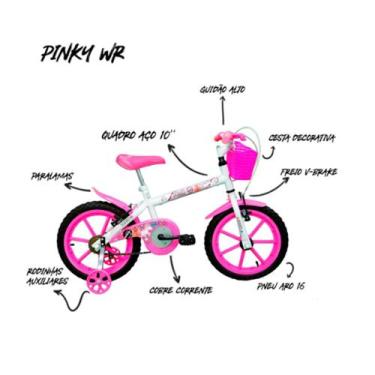 Imagem de Bicicleta Track Bike Aro 16 Pink C/ Cestinha Cor Branco/Rosa - Track&B