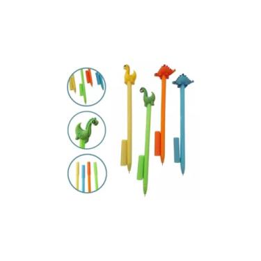 Imagem de Kit 8 Caneta Ponta Fina Preta Dinossauro Material Escolar