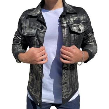 Imagem de Jaqueta Jeans Preta Metalizada Marmorizada Masculina Premium-Masculino