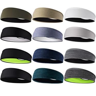 Imagem de Braylin Faixas de transpiração masculinas, pacote com 12 bandanas masculinas, para esportes, absorção de suor, antiderrapante, tamanho único