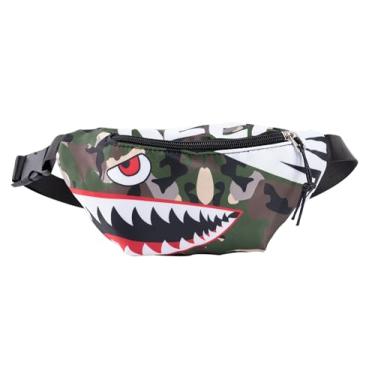 Imagem de Pochete para crianças, meninas e meninos, bolsa de cinto infantil com cinto ajustável para esportes, corrida, acampamento, viagem, festival, festa, 3 a 11 anos, Tubarão camuflado, 4.7*9.4*2.8 Inch