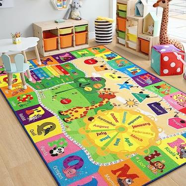 Imagem de Chicrug Tapete educativo infantil para sala de jogos, 1,8 x 1,8 m, TPR antiderrapante, para sala de aula, tapete para aprender ABC Animal, forma cor fruta, tapete lavável para decoração de quarto de