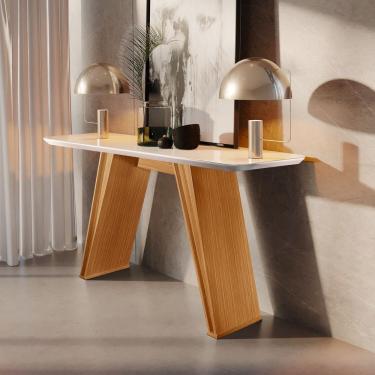 Imagem de Aparador Laca/vidro 135x35cm Atena Design Alternativo Castanho Cinamomo /Off White