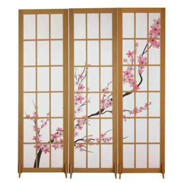 Imagem de Biombo Divisoria MDF Oriental Japonês Divisor Ambiente Cerejeira Reto (3 Folhas)