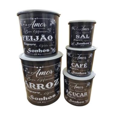 Imagem de Kit Conjunto De 5 Potes Mantimentos Para Alimentos Decorado Ref-103 - 