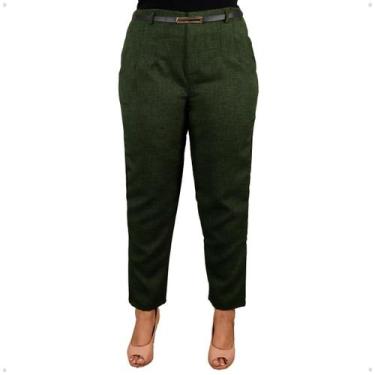 Imagem de Calça Reta Skinny Linho Plus Size Feminina Cintura Alta Com Bolso Fren