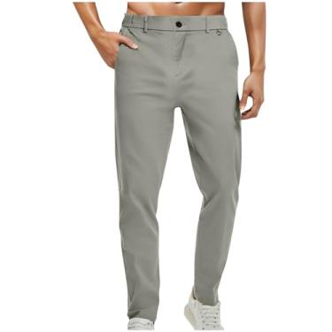 Imagem de Calça social masculina afunilada com frente lisa com bolso abotoado perna reta calça slim fit, Cinza, G