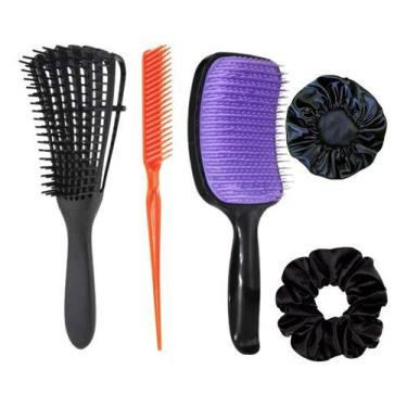 Imagem de Kit Escova Cabelo Raquete + Escova Polvo + Pente 3 Fileiras + Touca Ce