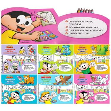 Imagem de Kit 6 Livro Infantil Turma da Mônica Colorindo com Adesivos Lembrancin