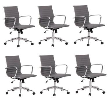 Imagem de Kit 6 Cadeiras de Escritório Presidente Giratória Sevilha Baixa Rivatti Cinza
