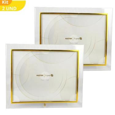 Imagem de Kit 2 Porta Retrato 25x20 Dourado Prateado Moldura Grande - Rio Master