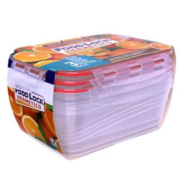 Imagem de 03 Pote Hermetico Retangular Para Alimentos Freezer E Microondas 500ml