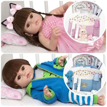 Imagem de 2 Boneca Reborn Barata 100% Silicone Gêmeos + Acessórios - Cegonha Reb