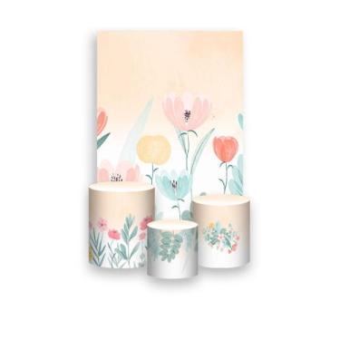 Imagem de Painel De Festa Vertical 1,50 x 2,20 + Trio De Capas Cilindro - Floral