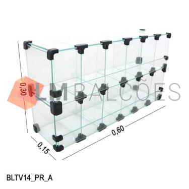 Imagem de Baleiro Expositor Preto de Vidro 0,60 x 0,30 x 0,15m - LM Balcoes