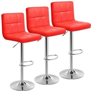 Imagem de Banqueta Alta Estofada Giratória Gomos Kit 3 Unidades - Duoffice, Verm