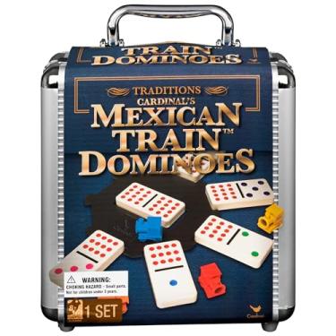 Imagem de Jogo de Dominoes de trem mexicano em estojo de transporte de alumínio, para famílias e crianças de 8 anos ou mais