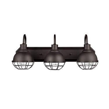 Imagem de Marca Amazon – Luz de vaidade contemporânea de pedra e feixe com persianas de gaiola metálica, lâmpadas Edison vintage incluídas, 25 cm A, bronze escuro