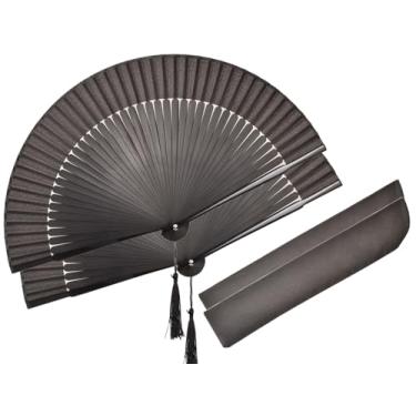 Imagem de HONSHEN Pacote com 2 leques de mão 8,27" (21 cm) ventilador dobrável de seda de bambu, chinês, japonês, charmoso, elegante, vintage, estilo retrô, mulheres, senhoras, meninas, melhores presentes