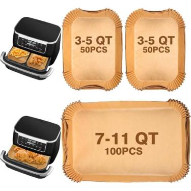 Imagem de SIUDANGKA Forros de fritadeira a ar descartáveis, compatíveis com Ninja DZ071 Foodi 7-QT/Instant 9 QT DualZone FlexBasket Air Fryer, 150 peças, forros de papel pergaminho cru para acessórios Ninja Air