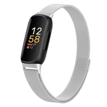 Imagem de JKD Pulseiras de metal compatíveis com Fitbit Inspire 3 para mulheres e homens, pulseira magnética de substituição para Fitbit Inspire 3 Fitness Tracker, prata