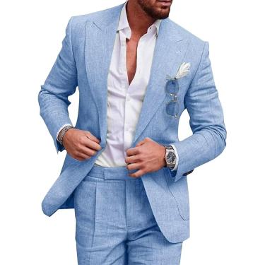 Imagem de Terno masculino de linho de 2 peças, terno slim fit de verão para festa de baile de casamento na praia, estilo 1,3XL