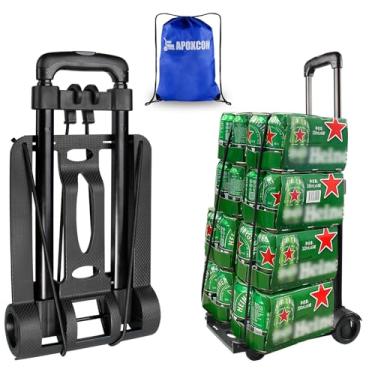 Imagem de APOXCON Caminhão de Mão Dobrável, Carrinho de Boneca Dobrável com Duas Rodas, Carrinho de Mão Dobrável com Alça Ajustável Carrinho Leve para Movimentação, Viagens, Compras, Uso de Escritório, Portátil