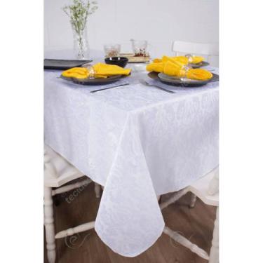 Imagem de Toalha de Mesa Quadrada em Tecido Jacquard Branco Adamascado Tradicion