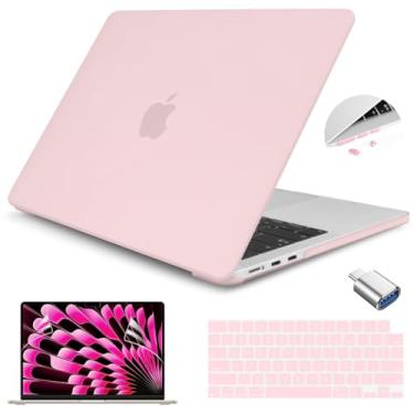 Imagem de Teryeefi Compatível com M3 Macbook Air Capa de 15" A2941 A3114 Versão 2023 2024], Capa Rígida de Plástico com Capa de Teclado e Adaptador Usb C para Novo Macbook Air 15,3 "Com Touch Id, Giz Rosa Fosco