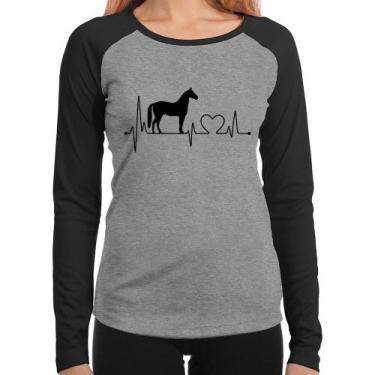 Imagem de Baby Look Raglan Cavalo Batimentos Cardíacos Manga Longa - Foca na Mod