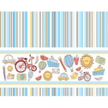 Imagem de Papel de Parede Adesivo Listrado Infantil Brinquedos LT 35 - IC DECOR