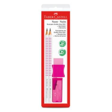 Imagem de Kit FABER-CASTELL 02 Ecolápis Grafite + Apontador + Borracha, Rosa Neo