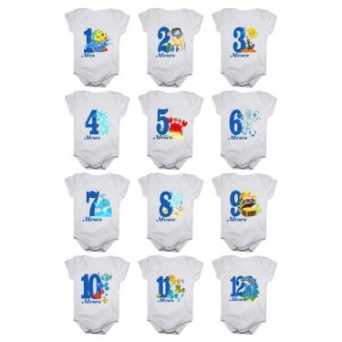 Imagem de Kit body mesversario fundo do mar 12 bodies - Calupa, Branco, Único