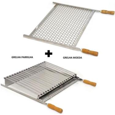 Imagem de Kit Churrasco Grelha Parrilla + Grelha Moeda em Inox Pantheon - 60X40 