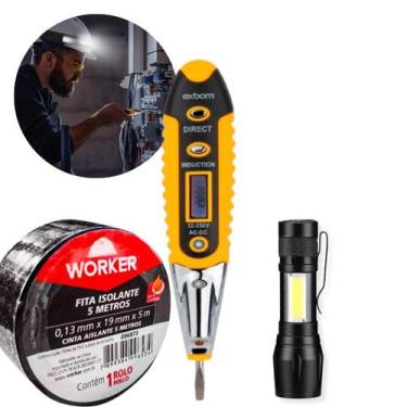 Imagem de Caneta Verificação Tensão e Corrente Com Mini Lanterna LED e Fita - Ex