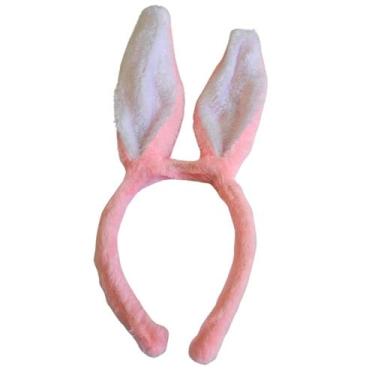 Imagem de tiara coelho branco e rosa pascoa pelucia festa carnaval - sm decora