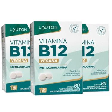 Imagem de Kit 3X Vitamina B12 Metilcobalamina 9,94Mcg 60 Tab - Lauton