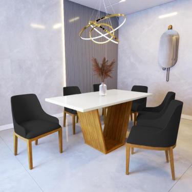 Imagem de Mesa de Jantar Safira 1,6m Off White com 6 Cadeiras Elisa Veludo Preto