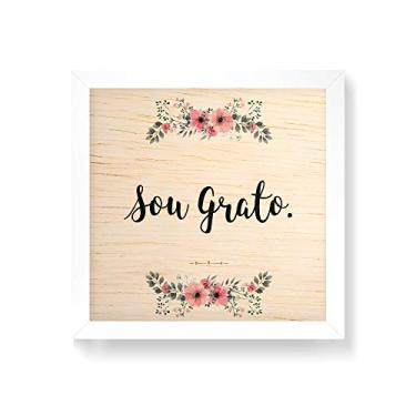 Imagem de Arte Maníacos Quadro decorativo com moldura caixa branca em Madeira - Sou Grato HNP - 30x30cm