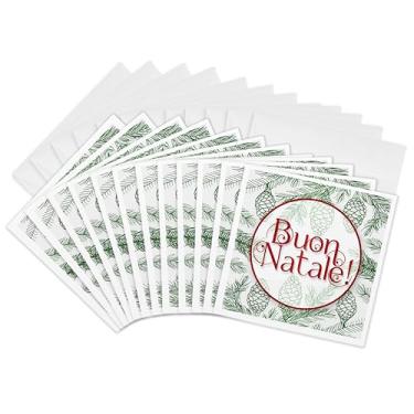 Imagem de 3dRose Cartões comemorativos - Vermelho e Verde Italiano Natal Buon Natale Botânico - 15 x 15 cm, conjunto de 12 (gc_298764_2)