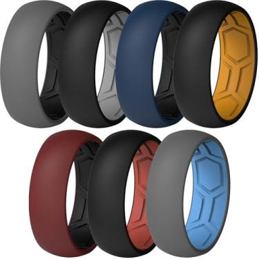 Imagem de ThunderFit Anéis masculinos Air Groove 7,8 mm de largura 1,8 mm de espessura, pacote variado 1-7, 10.5 - 11 (20.60mm), Silicone, Sem pedra preciosa