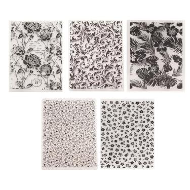 Imagem de 5 pastas de plástico em relevo para fazer cartões, máquina de gravação, molde de papel, estêncil, folha de flor, pasta de gravação para álbum de fotos, decoração de artesanato, 12,7 x 18 cm
