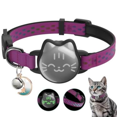 Imagem de Coleira impermeável para gatos AirTag, coleira Airtag para gatos com alça de padrão luminoso e reflexivo, coleiras leves para Apple Air, suporte oculto para rastreador GPS - gatos, gatinhos (23 a 33