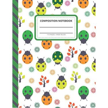 Imagem de Composition Notebook: Ladybug Floral Nature Print - Green Orange Pattern/Wide Ruled Notebook Paper for Kids/Large Writing Journal for Homework - ... / Back to School for Boys Girls Children