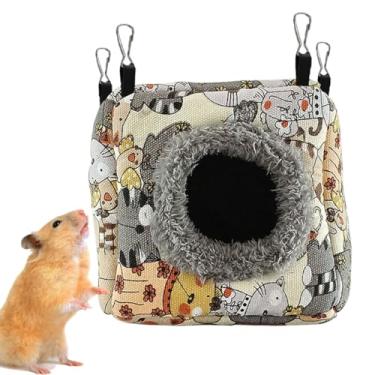 Imagem de Paxikaka Cama suspensa quente para hamster, rede de algodão em forma de caverna, adequada para animais pequenos, hamsters, rato, gerbil, planador, esquilos, papagaios, etc. (P)