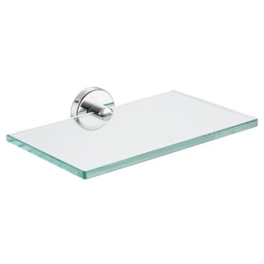 Imagem de JQK Prateleira de vidro de banheiro cromada, armazenamento de chuveiro de vidro temperado 8 por 5 polegadas, suporte de parede cromado polido de aço inoxidável 304, TGS101L8-CH