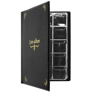 Imagem de Álbum de moedas CenterZ, livro de coleta Penny, porta-moedas de lembrança, ideal para passaporte, colecionador de moedas de hobby, caixa de armazenamento de exibição de moeda de moeda de especificação de dinheiro, Preto, 1pack, 150 Pockets