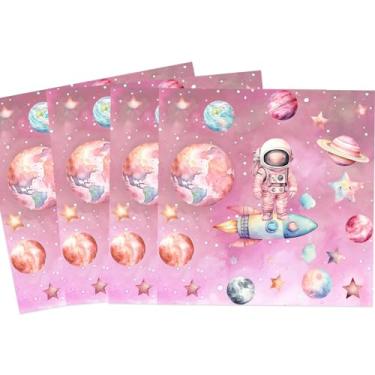 Imagem de 60 peças de guardanapos de papel de festa para meninas astronautas meninas decorações de festa espaço guardanapos de papel descartáveis para meninas chá de bebê 1º 2º 3º 4º aniversário suprimentos