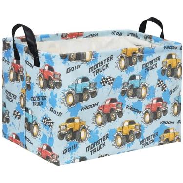 Imagem de HIYAGON Cesta Retangular De Caminhão Monstro Para Crianças, Cesta Vazia Para Bebês, Meninos E Meninas, Organizador De Armazenamento De Brinquedos Fofos, Caixa De Lixo, Decoração De Quarto De Caminhã
